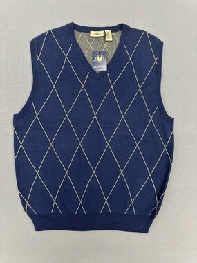 Vesi Sportswear Navy Argyle V-Neck Sweater Vest XL